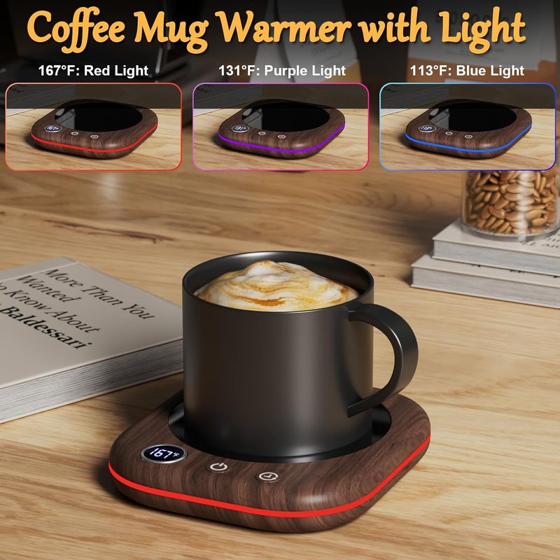 MQUPIN Mug Warmer Upgraded,Coffee Mug Warmer for Desk LEDs Light 3 Temp Settings (113-167°F) 1-12H Timer 4 H Auto Shut Off Beverage Cup Candle Warmer for Coffee Tea Milk(Wood Grain) - Image 4